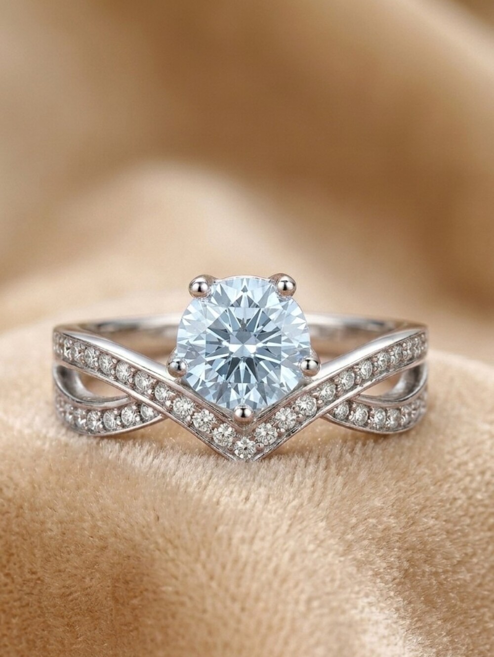 1.00 ct Solitaire Moissanite Crown Ring Sterling Silver Pavé w/ Certificate NEW
